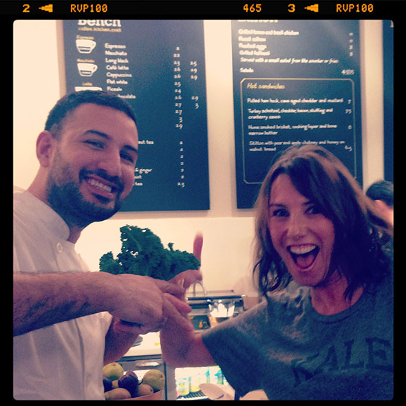 Hailing the kale at Bench cafe, Farringdon. Dan Rampat and Clare Garcia. Hail the Kale, Bench cafe.